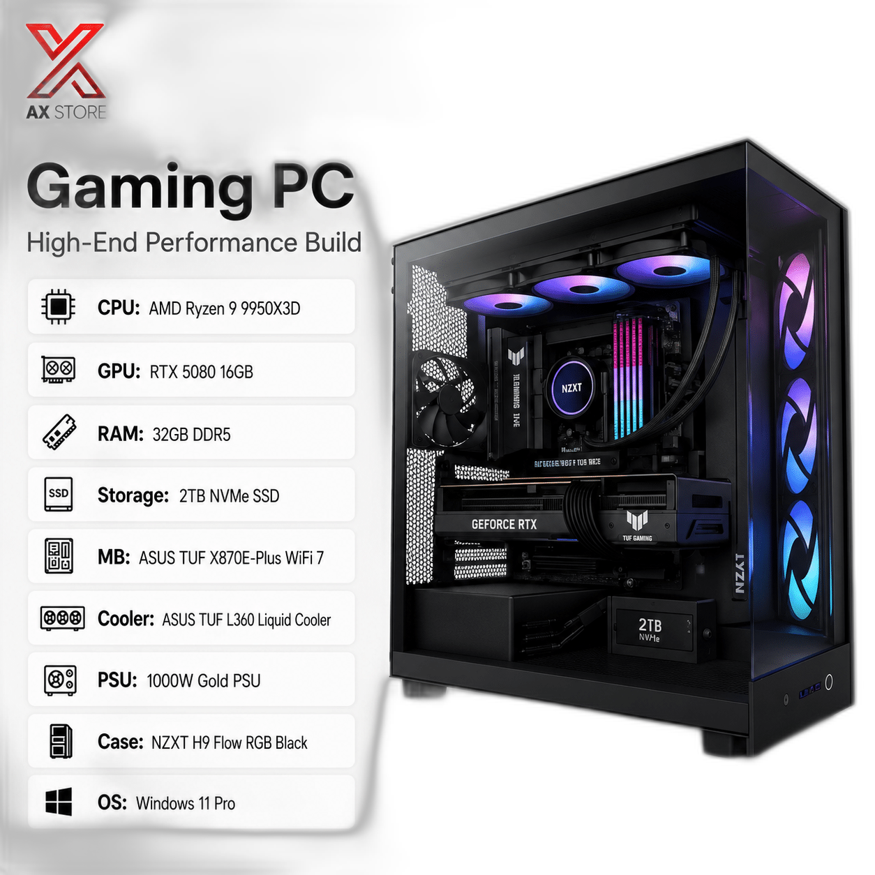 RTX 5080 Gaming PC, Ryzen 9 9950X3D