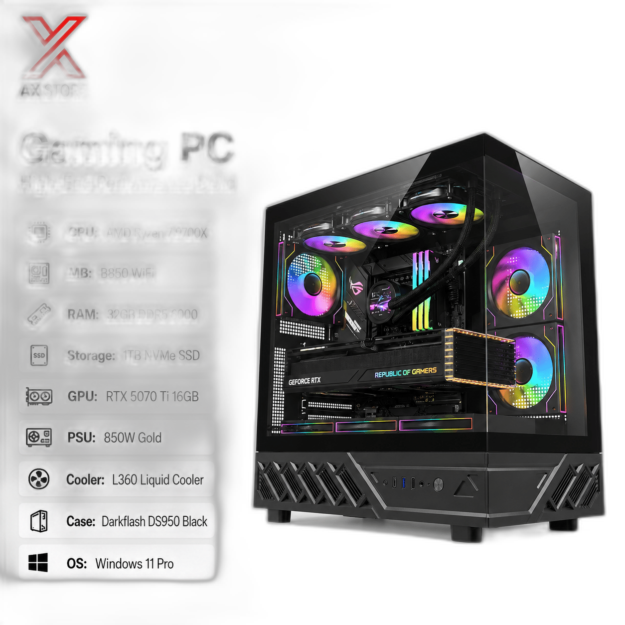 RTX 5070 Ti Gaming PC, Ryzen 7 9700X
