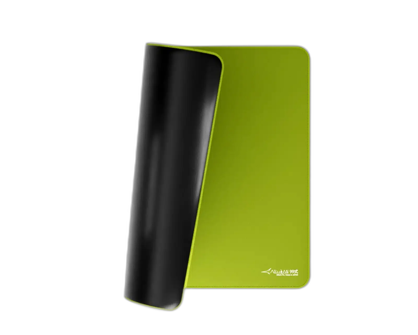 ARTISAN TYPE-99 Matcha mousepad with a lifted corner showing the black underside