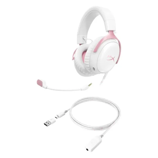 HyperX Cloud III Wired Gaming Headset – White/Pink - AX Store Kuwait - 4