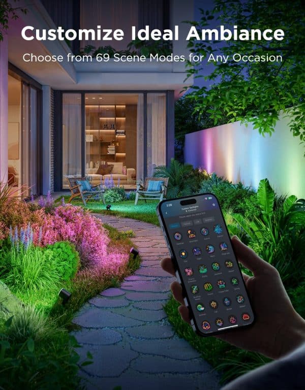 Govee Outdoor Spotlights 2 illuminating an outdoor wall scene