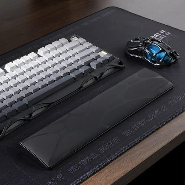 GravaStar 75% Keyboard Wrist Rest Pad placed in front of a 75% keyboard on a desk setup