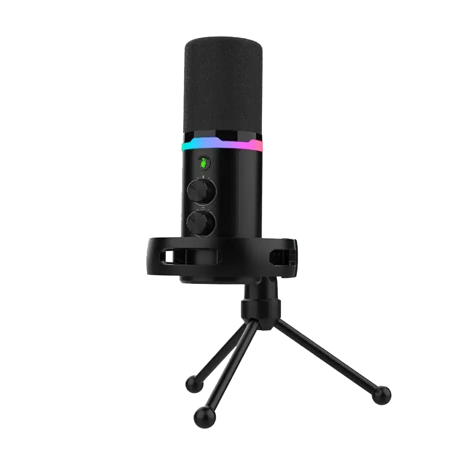 SADES Apex Owl black microphone front view on tripod