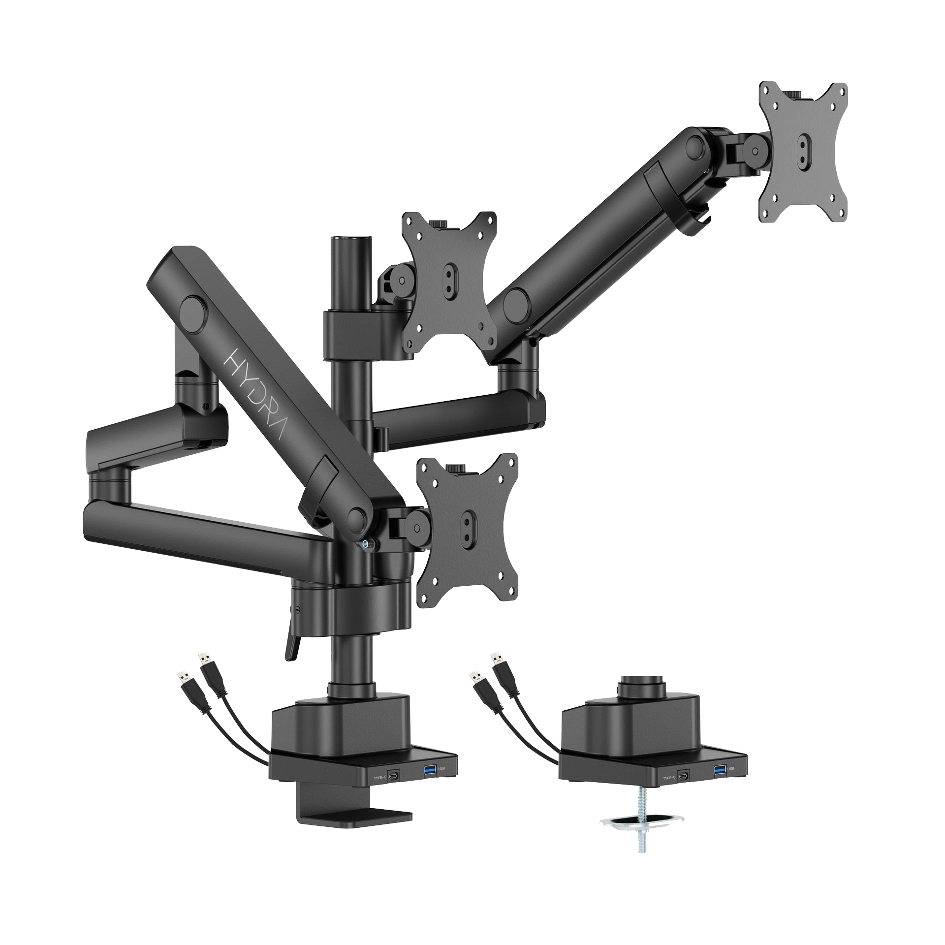 SADES Hydra SA-MS03 Triple Monitor Arm - Aluminum / Gas Spring / USB Ports