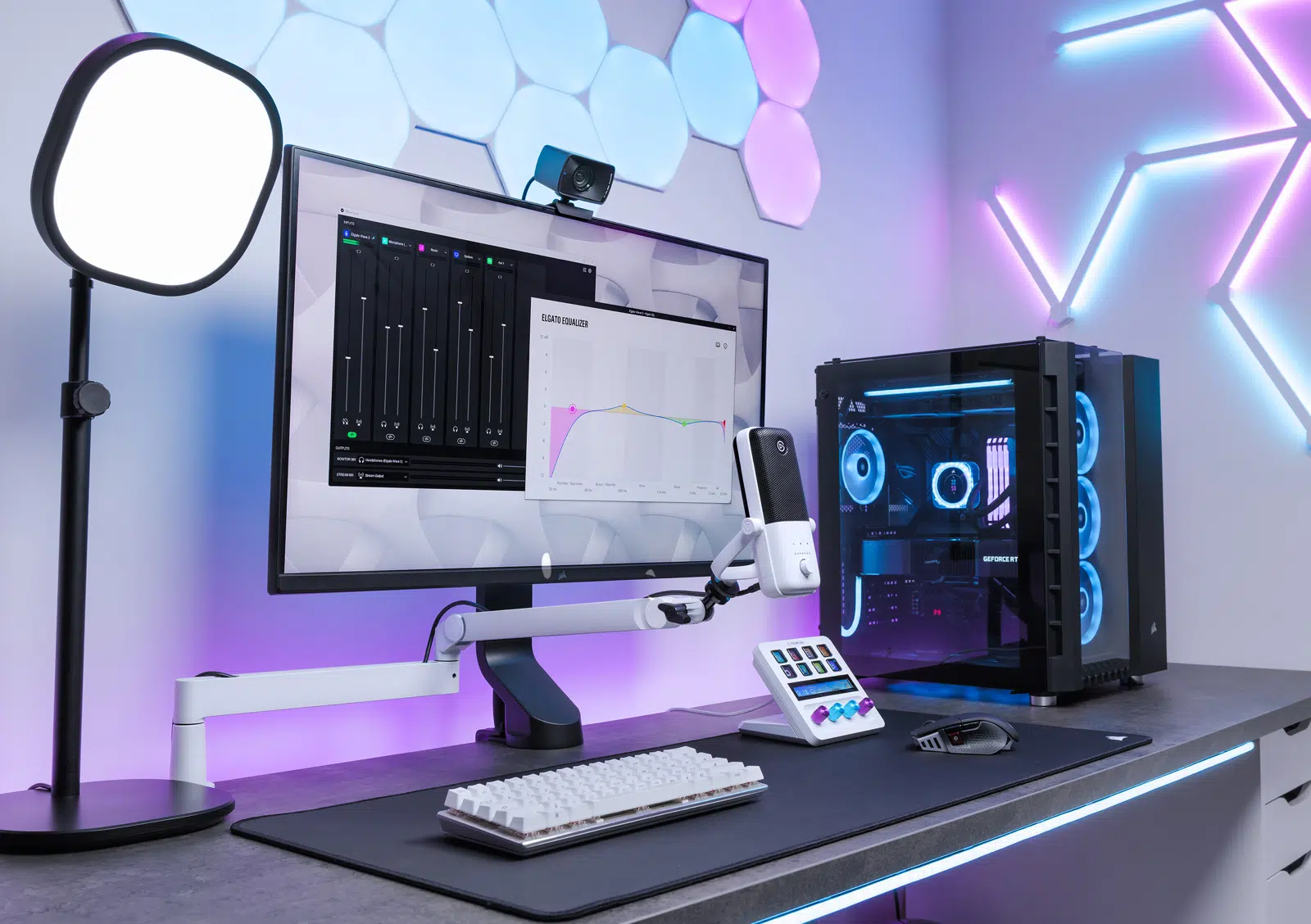 elgato wave mic arm lp white streaming workspace