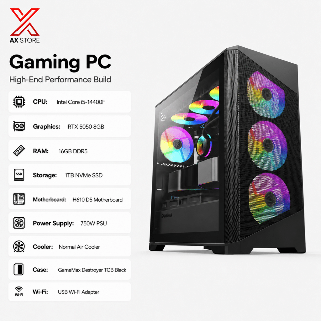 RTX 5050 Gaming PC – i5-14400F – GameMax Destroyer TGB Black