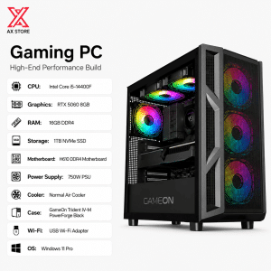 AX Store Kuwait High-Performance Gaming PC with Intel Core i5-14400F, RTX 5060 8GB, 16GB DDR4 RAM, 1TB NVMe SSD and GameOn Trident IV-M PowerForge Black Case