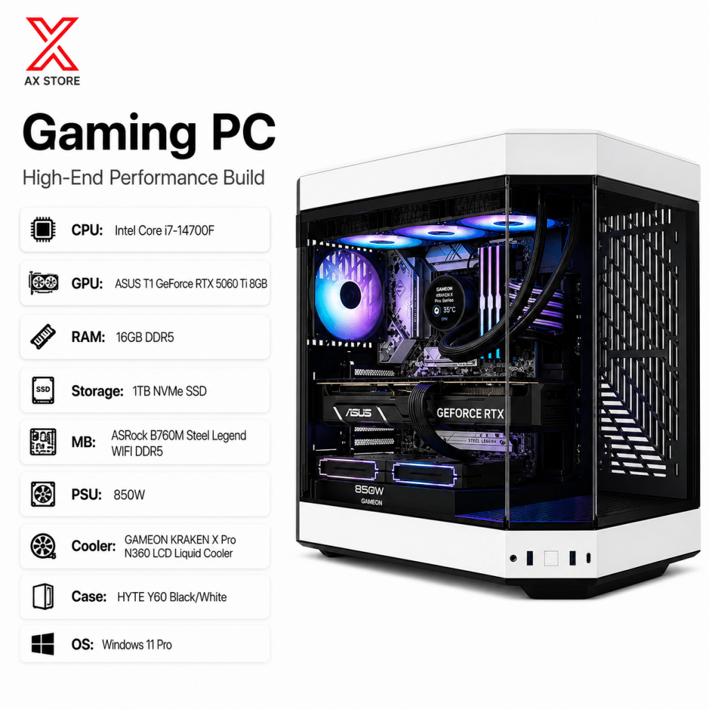 RTX 5060 Ti 8GB Gaming PC – i7-14700F – HYTE Y60 Black/White