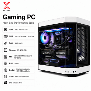 AX Store Kuwait High-Performance Gaming PC with Intel Core i7-14700F, ASUS T1 GeForce RTX 5060 Ti 8GB, 16GB DDR5 RAM and HYTE Y60 Black/White Case