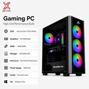 AX Store Kuwait High-Performance Gaming PC with Intel Core Ultra 5-225F 4.90GHz, RTX 5060 8GB, 16GB DDR5 RAM, 1TB NVMe SSD and Sharx Striker Case