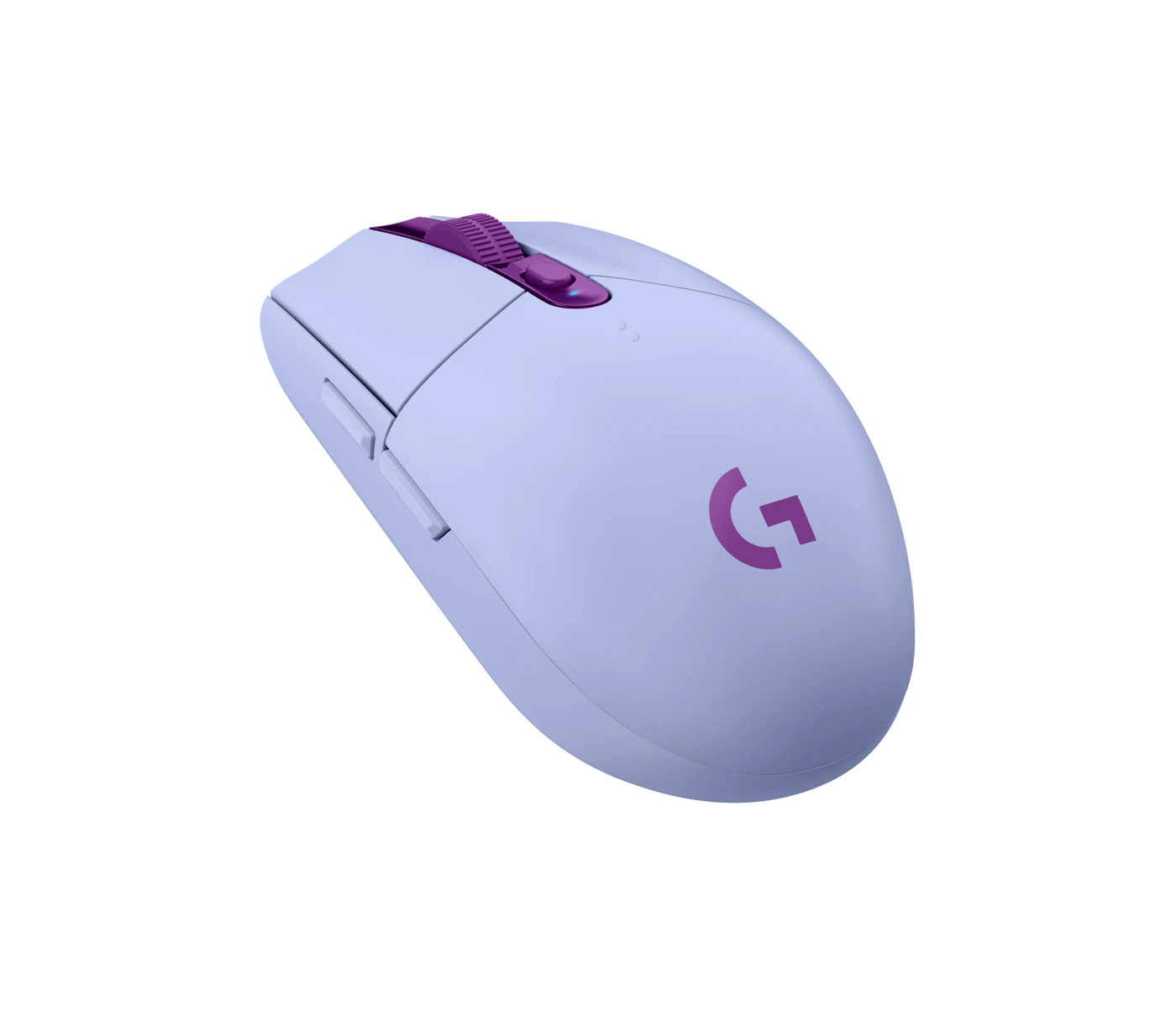 Logitech G305 LIGHTSPEED lilac mouse rear angle view