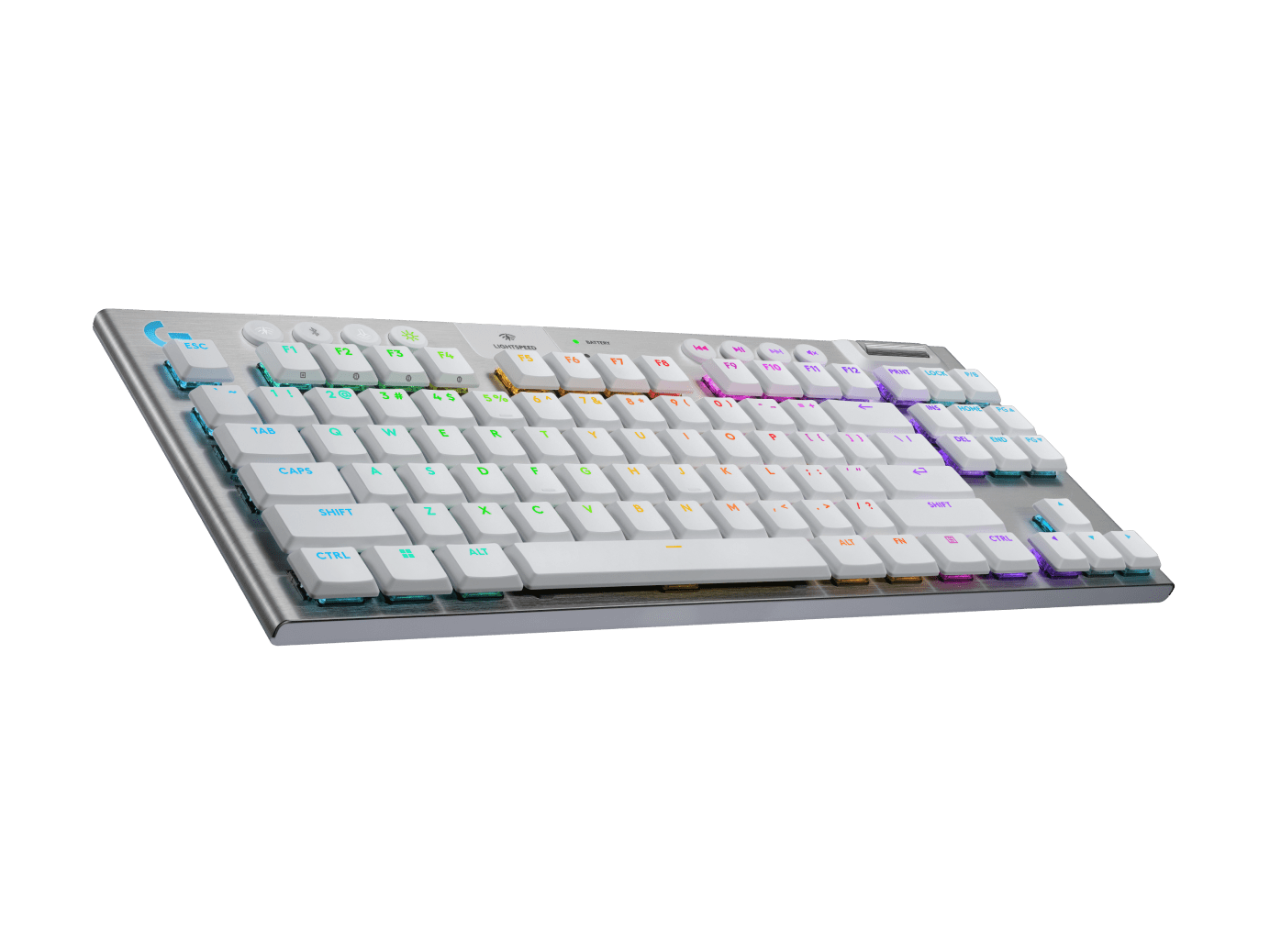 Logitech G915 X LIGHTSPEED TKL white keyboard, side angle