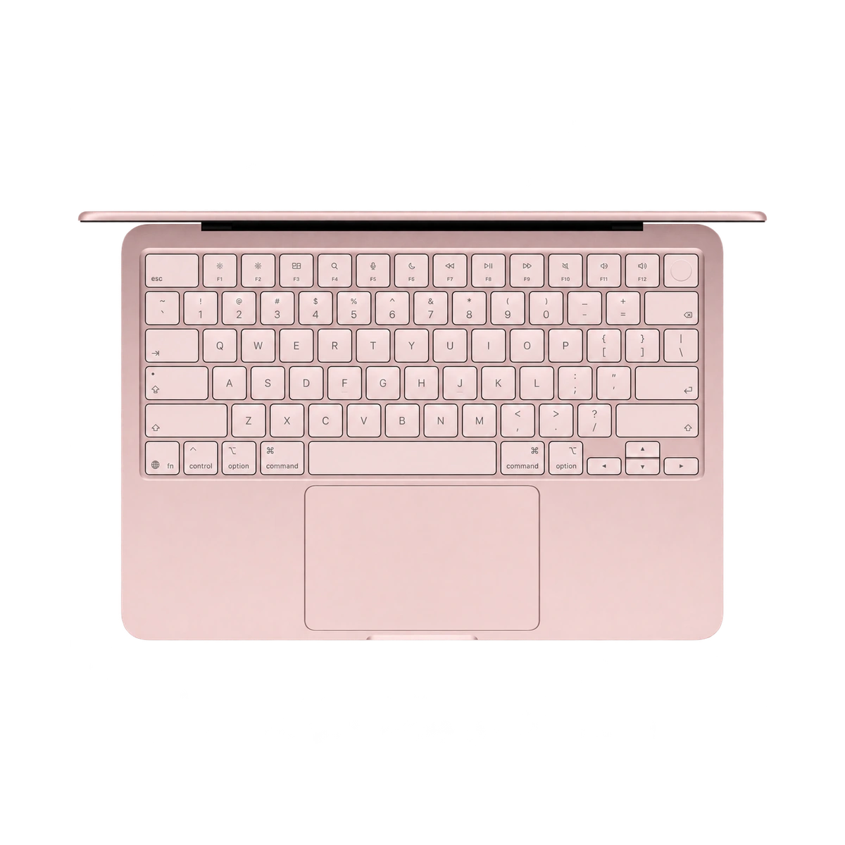 Apple MacBook Neo Blush keyboard and Multi-Touch trackpad with Touch ID — official English-layout illustration