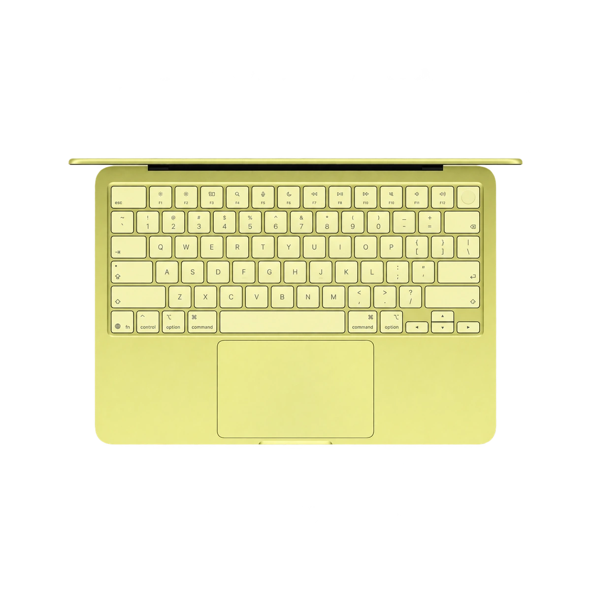 Apple MacBook Neo Citrus keyboard and Multi-Touch trackpad with Touch ID — official English-layout illustration