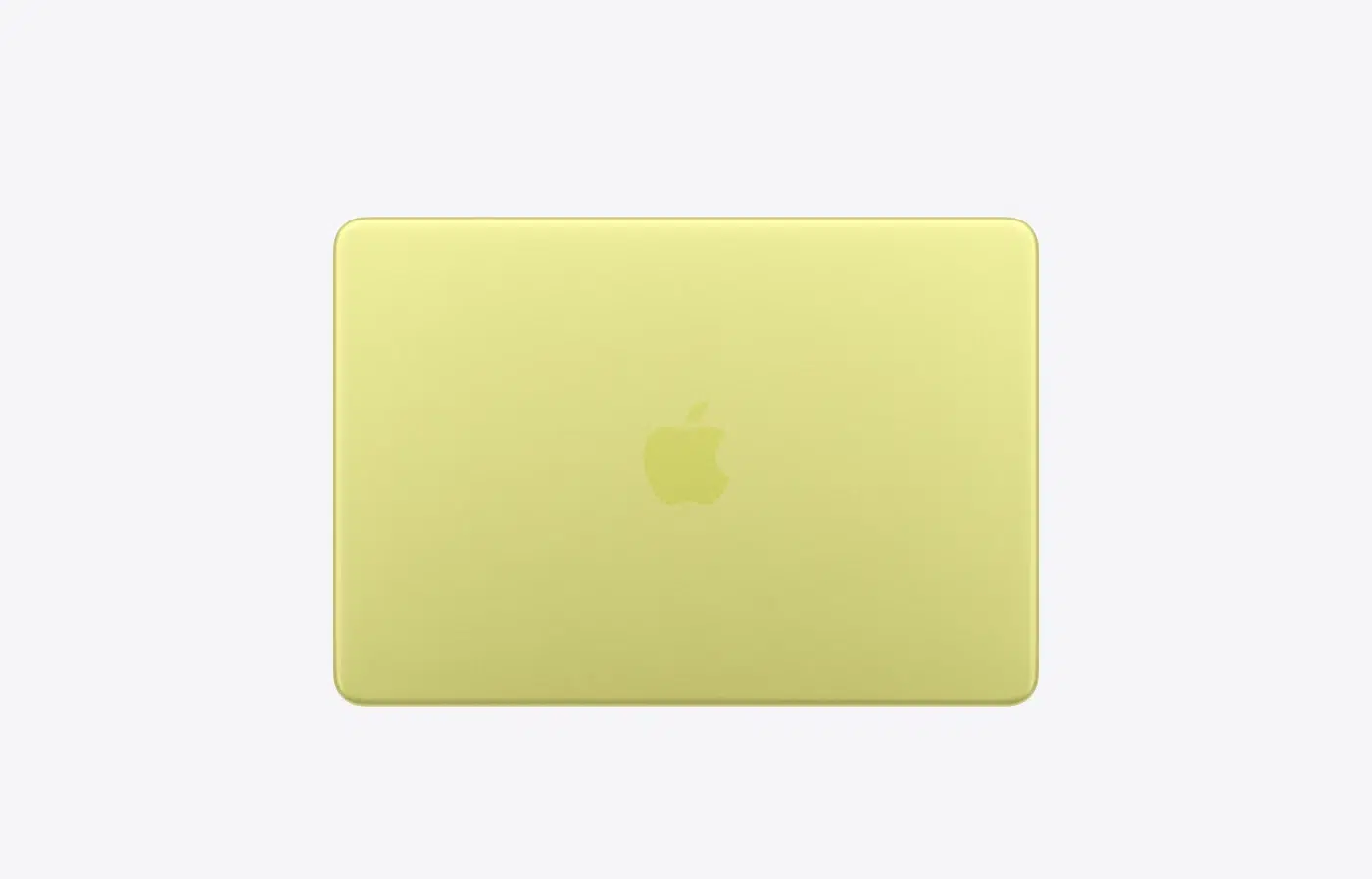 13-inch MacBook Neo, top exterior, citrus (bright yellow color), rounded corners, centered glossy dark yellow Apple logo