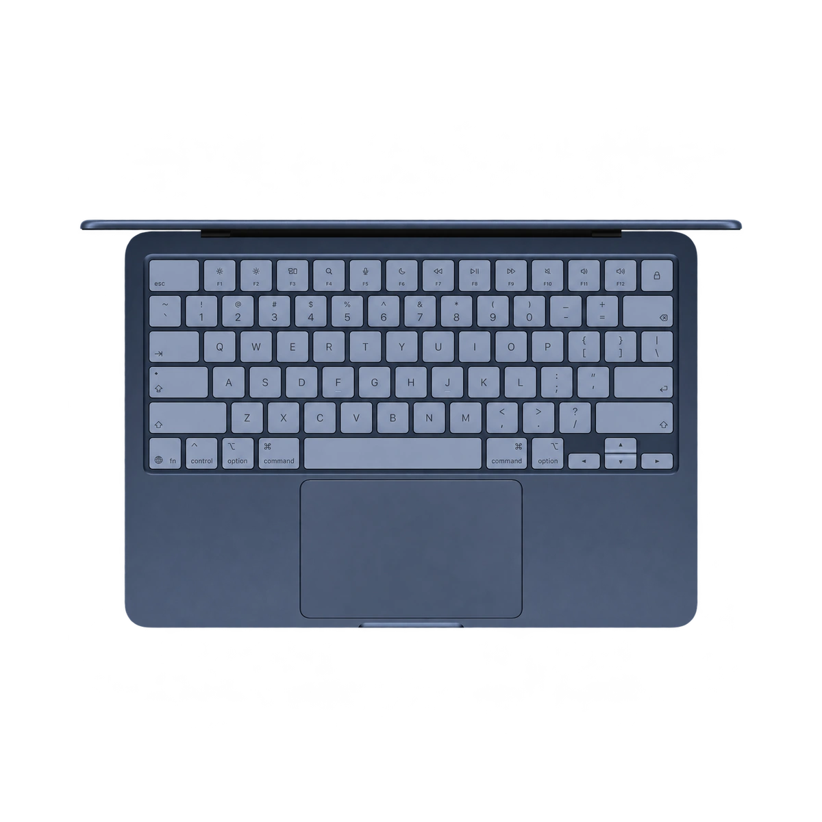 Apple MacBook Neo Indigo keyboard and Multi-Touch trackpad with lock key — official English-layout illustration