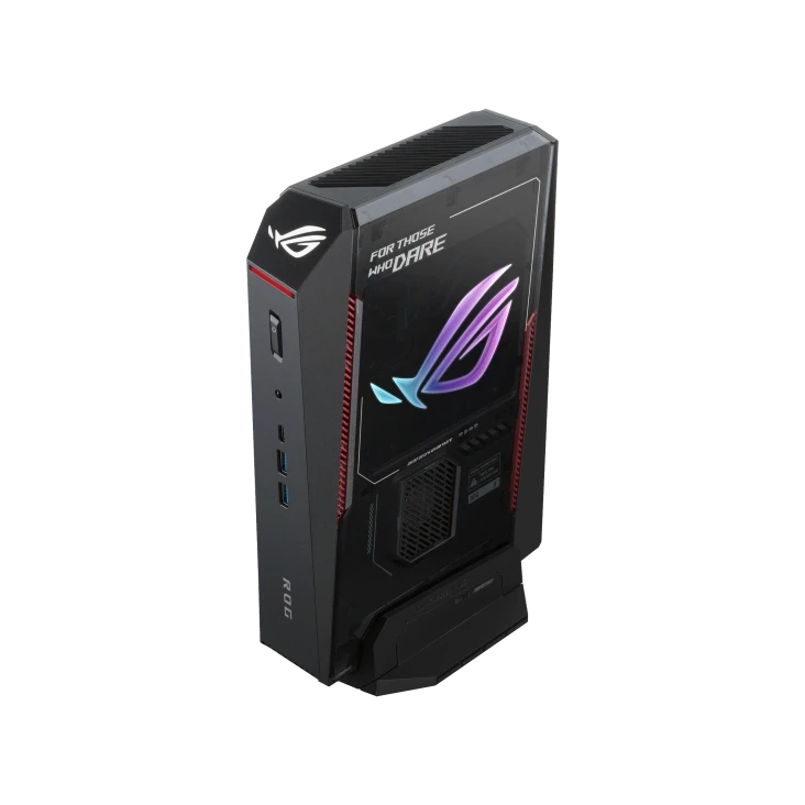 ASUS ROG NUC 16 Black — stand-left-high — light-on