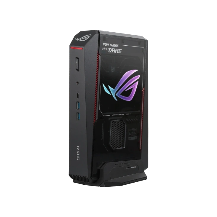 ASUS ROG NUC 16 Black — stand-left-low — light-on