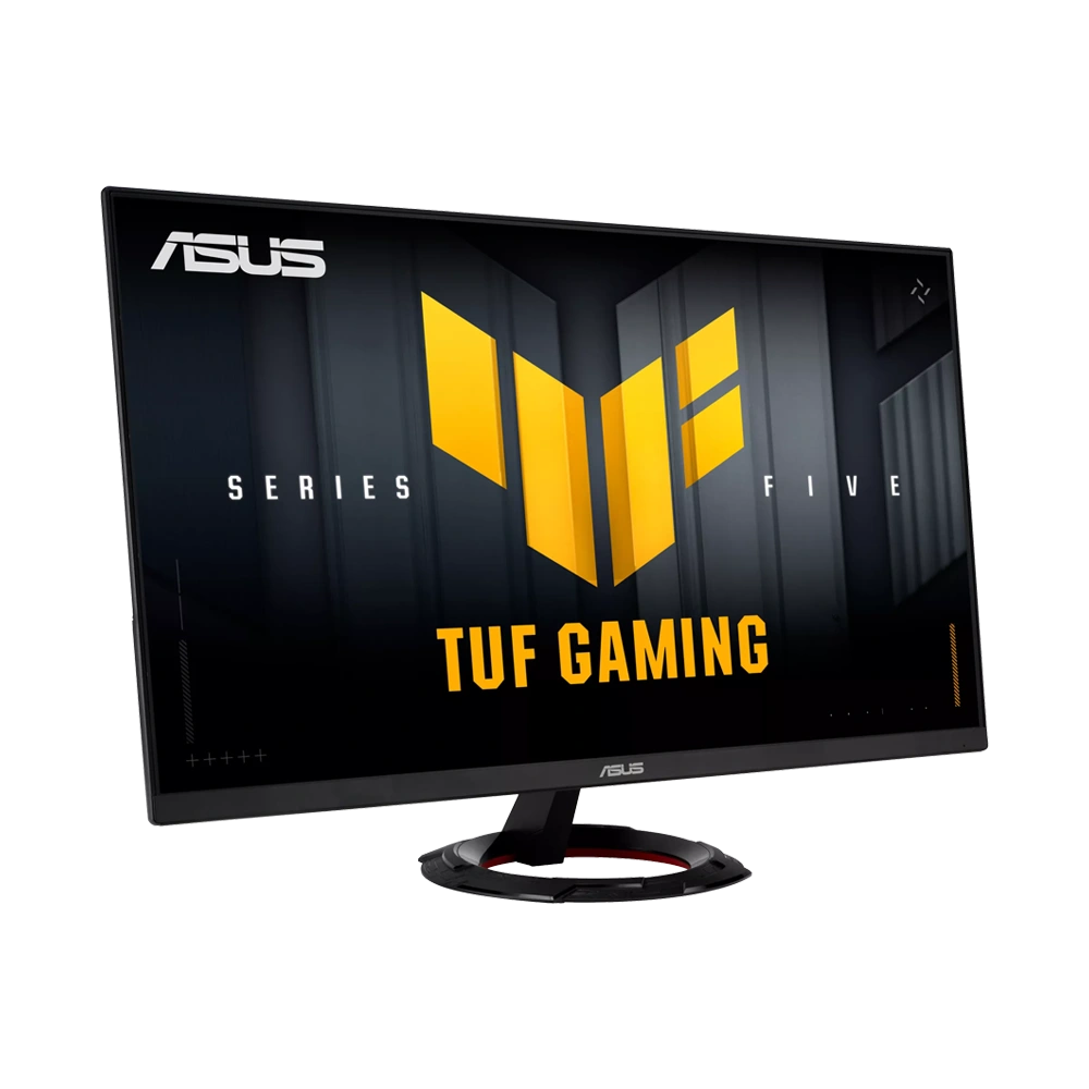 ASUS TUF Gaming VG279Q5R left angled view of the black gaming monitor