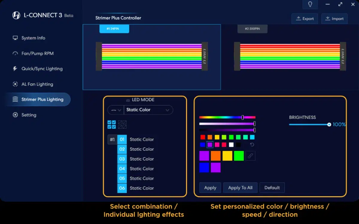 STRIMER lighting effects controlled through L-Connect 3
