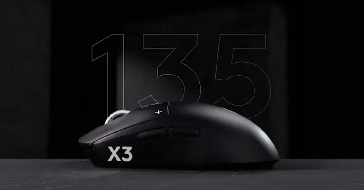 Logitech G PRO X3 SUPERSTRIKE battery-life illustration featuring the Midnight Black mouse