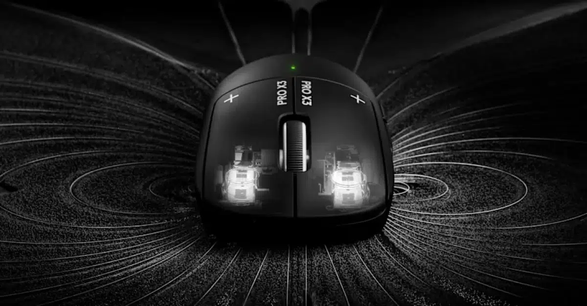 Logitech illustration of the PRO X3 SUPERSTRIKE Haptic Inductive Trigger System