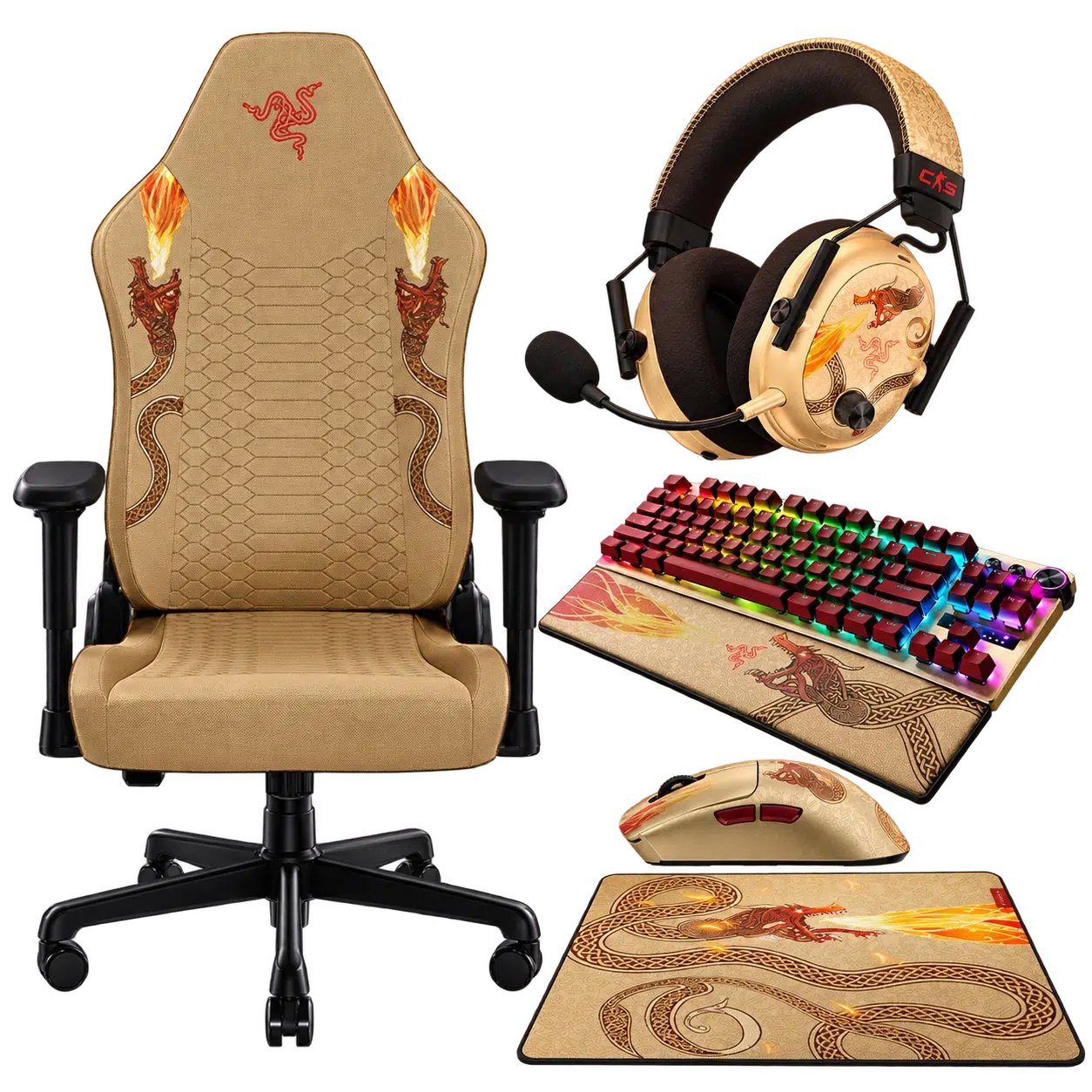 Razer Counter-Strike 2 five-piece bundle with Iskur V2 X chair, BlackShark V3 Pro headset, Huntsman V3 Pro TKL keyboard, Viper V3 Pro mouse and Gigantus V2 Large mat