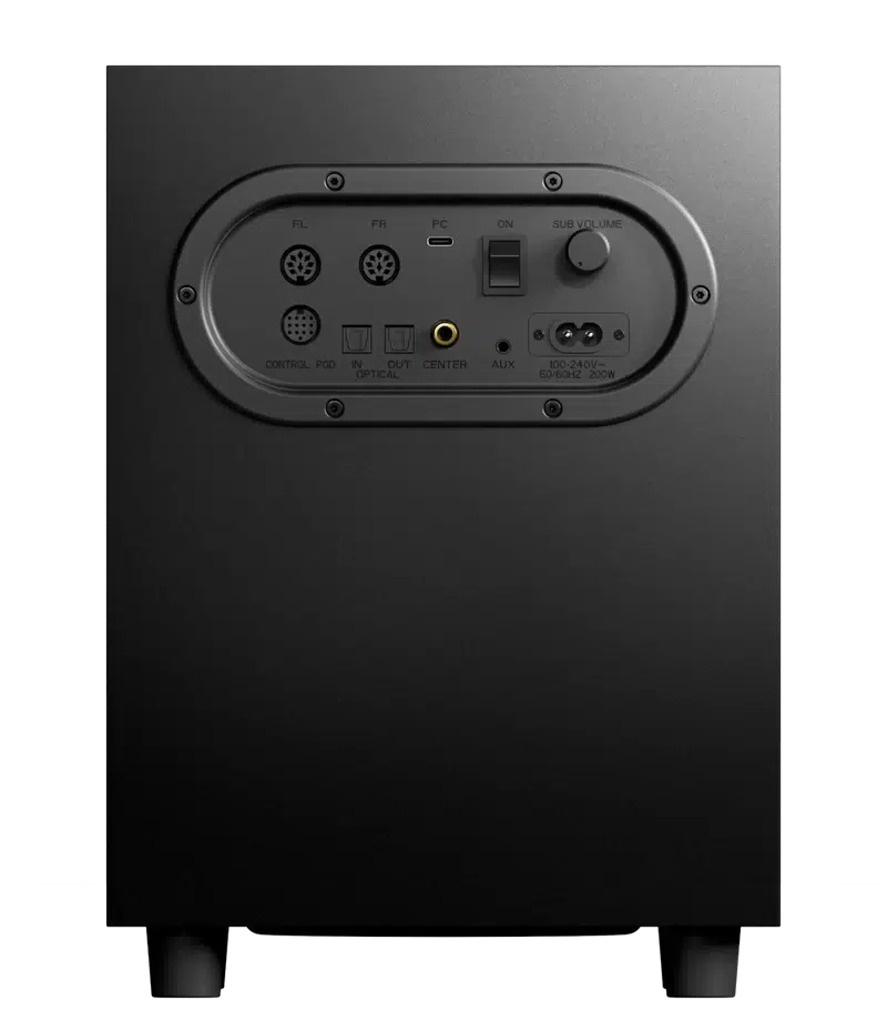 SteelSeries Arena 9 subwoofer USB, optical and AUX connection panel