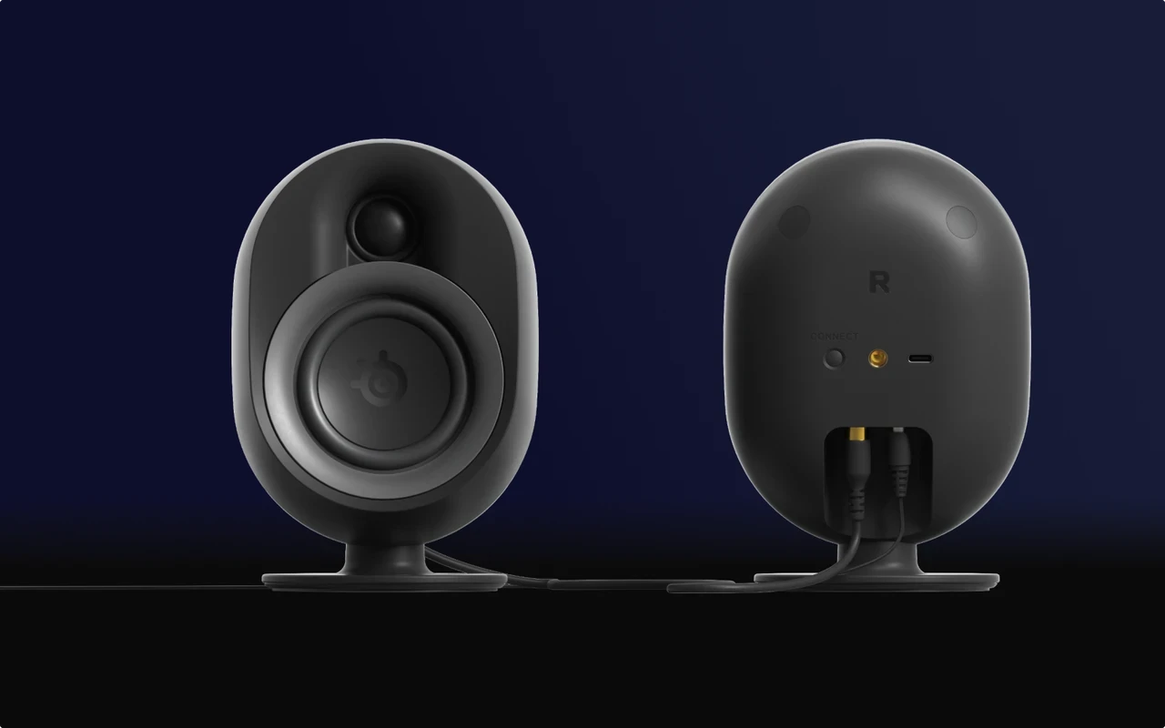 SteelSeries Arena 9 rear speakers with removable stands and wall mount points