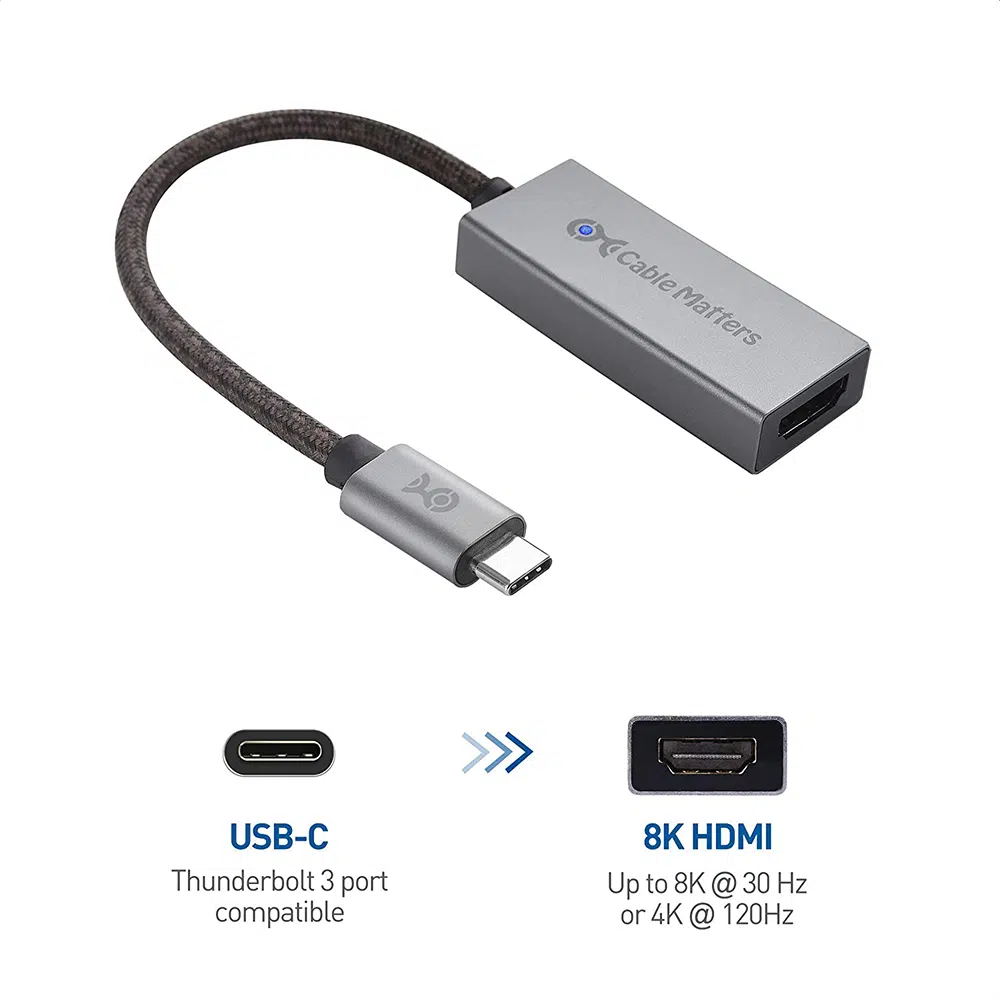 Cable Matters 48Gbps USB C to HDMI Adapter Supporting 4K 120Hz and 8K